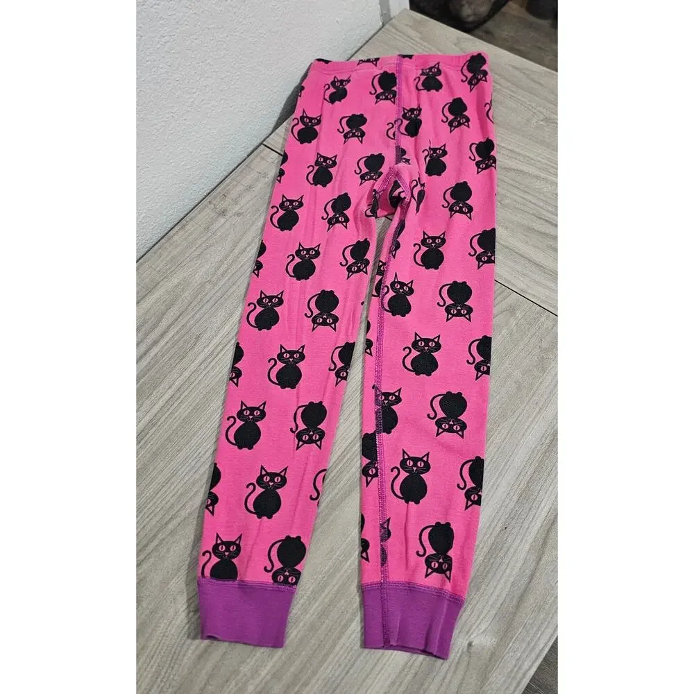 Hanna Andersson Pajama Set Pink Purple Black Cat Long Sleeve Halloween Girls 6-7